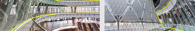 LEFT: SteelBuilt Curtainwall® Series frames (non-fire-rated); RIGHT: Fireframes® Curtainwall Series frames (fire-rated)