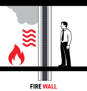 A series of fire walls depicted in a repetitive pattern, illustrating their continuous structure and design.