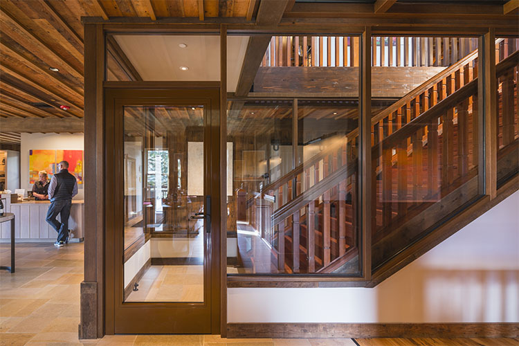 fire-rated frame and glass door with wood veneer